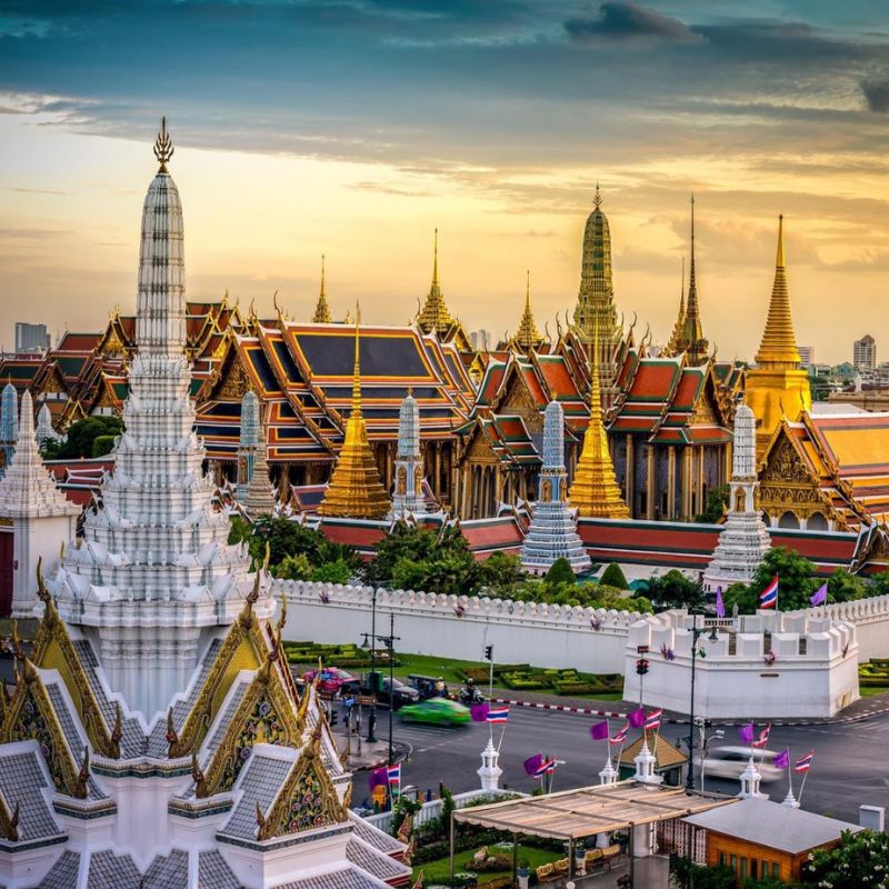 Bangkok skyline and temples