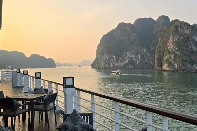 Halong Bay sunset from the cruise deck