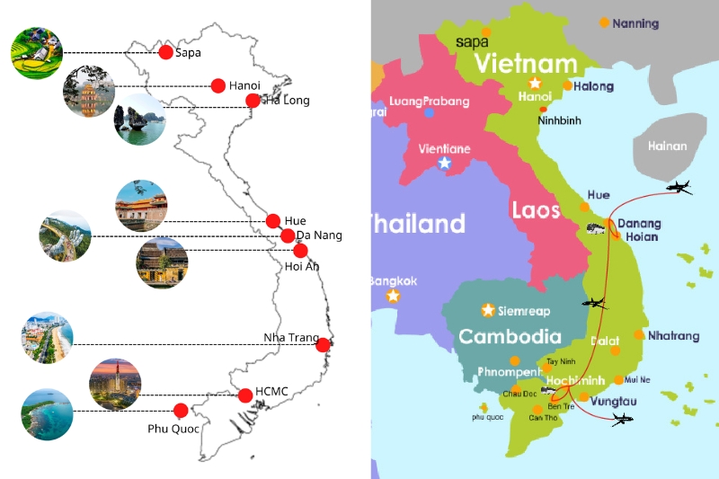 route map incentive tour central south vietnam