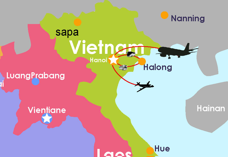 tour map hanoi halong